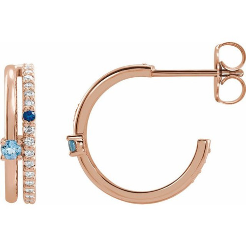 14K Rose Gold Natural Multi-Gemstone & 1/5 CTW Natural Diamond Hoop Earrings