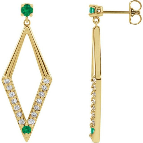 14K Yellow Gold Natural Emerald & 3/8 CTW Natural Diamond Geometric Earrings