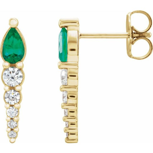 14K Yellow Gold Natural Emerald & 1/4 CTW Natural Diamond Drop Earrings