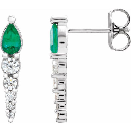 14K White Gold Natural Emerald & 1/4 CTW Natural Diamond Drop Earrings