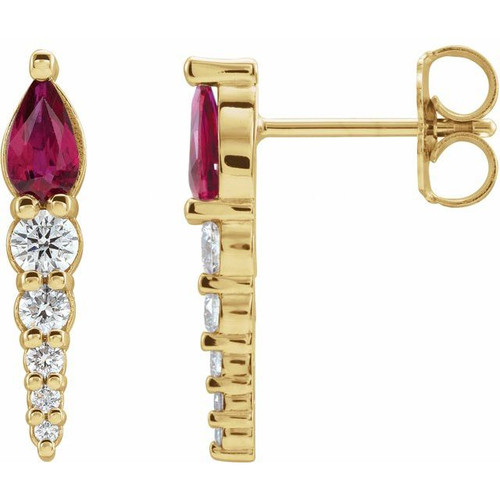 14K Yellow Gold Natural Ruby & 1/4 CTW Natural Diamond Earrings
