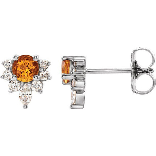 14K White Gold Natural Citrine & 1/6 CTW Natural Diamond Earrings