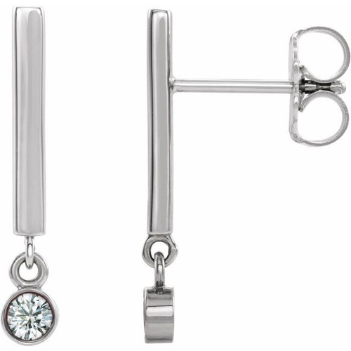 14K White Gold 1/8 CTW Natural Diamond Bar Earrings