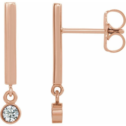 14K Rose Gold 1/8 CTW Natural Diamond Bar Earrings