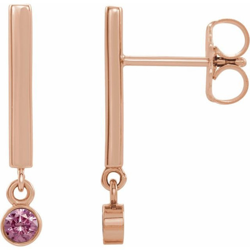 14K Rose Gold Natural Pink Tourmaline Bar Earrings