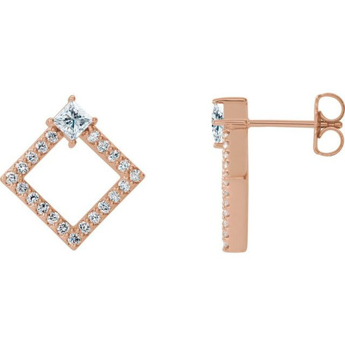 14K Rose Gold 5/8 CTW Natural Diamond Square Earrings