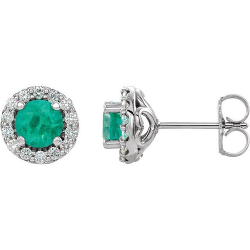 14K White Gold Natural Emerald & 1/4 CTW Natural Diamond Earrings