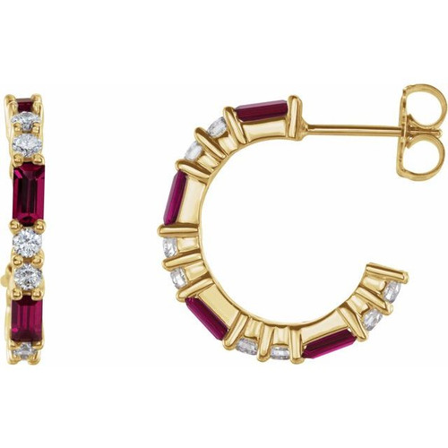 14K Yellow Gold Natural Ruby & 1/2 CTW Natural Diamond Earrings