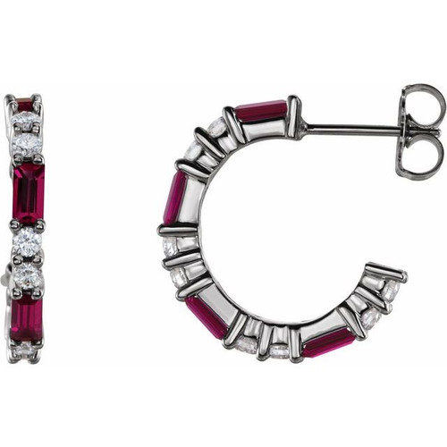 14K White Gold Natural Ruby & 1/2 CTW Natural Diamond Earrings