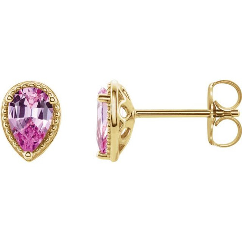 14K Yellow Gold Natural Pink Sapphire Earrings