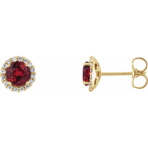 14K Yellow Gold Natural Ruby & 1/10 CTW Natural Diamond Earrings