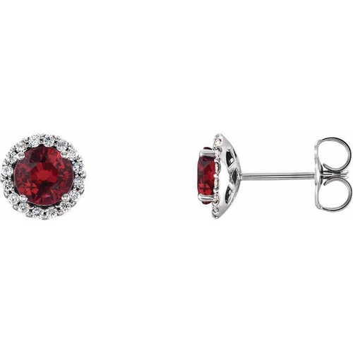 14K White Gold Natural Ruby & 1/10 CTW Natural Diamond Earrings