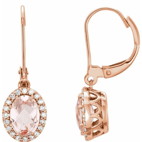 14K Rose Gold Natural Morganite & 1/5 CTW Natural Diamond Leverback Earrings