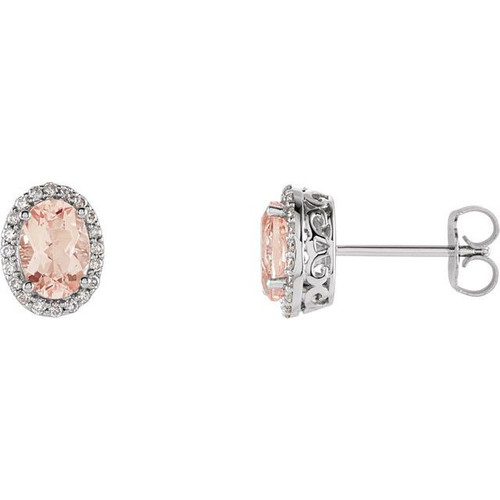 14K White Gold Natural Pink Morganite & 1/5 CTW Natural Diamond Earrings