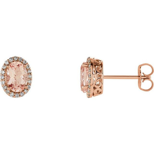 14K Rose Gold Natural Pink Morganite & 1/5 CTW Natural Diamond Earrings