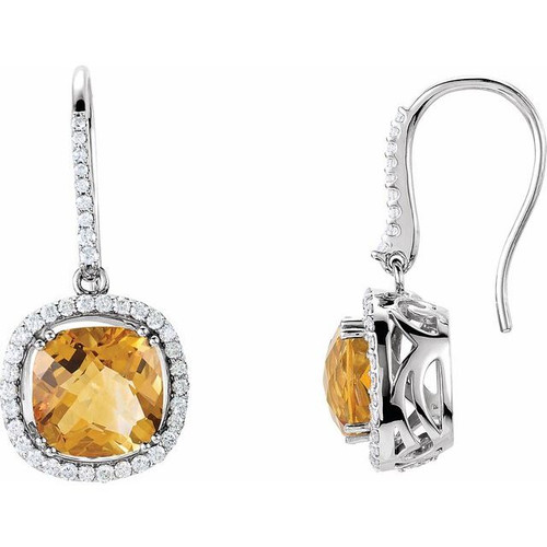 14K White Gold Natural Citrine & 3/4 CTW Natural Diamond Earrings