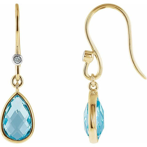 14K Yellow Gold Natural Swiss Blue Topaz & .02 CTW Natural Diamond Earrings