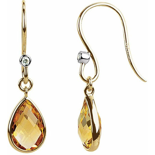 14K Yellow Gold Natural Citrine & .02 CTW Natural Diamond Earrings