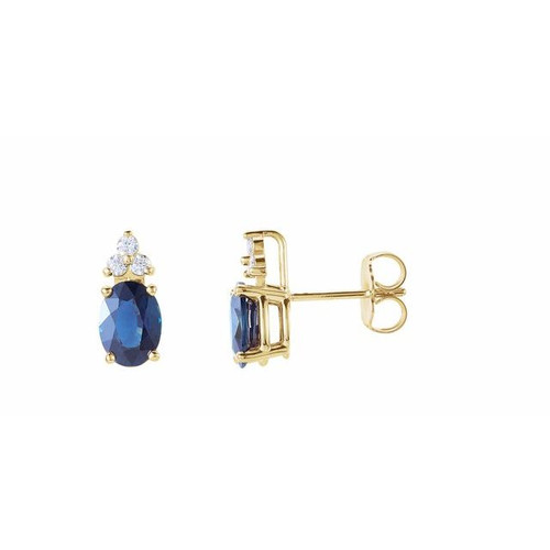 14K Yellow Gold Natural Blue Sapphire & 1/8 CTW Natural Diamond Earrings