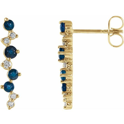 14K Yellow Gold Natural Blue Sapphire & 1/10 CTW Natural Diamond Earrings