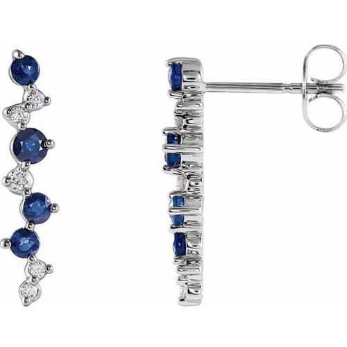 14K White Gold Natural Blue Sapphire & 1/10 CTW Natural Diamond Earrings