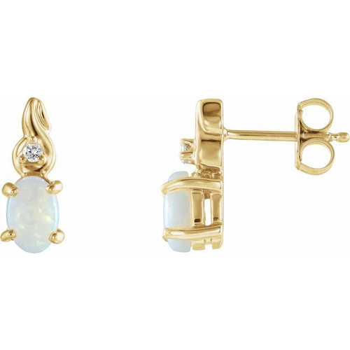 14K YellowGold Natural White Opal & .03 CTW Natural Diamond Earrings