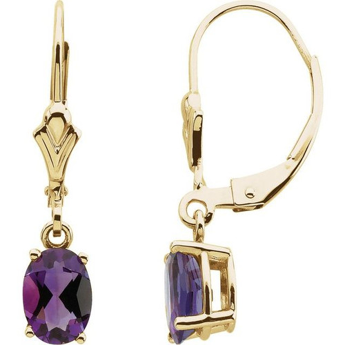 14K Yellow Gold Natural Amethyst Leverback Earrings