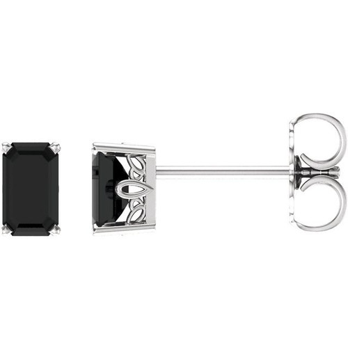 14K White Gold Natural Black Onyx Earrings