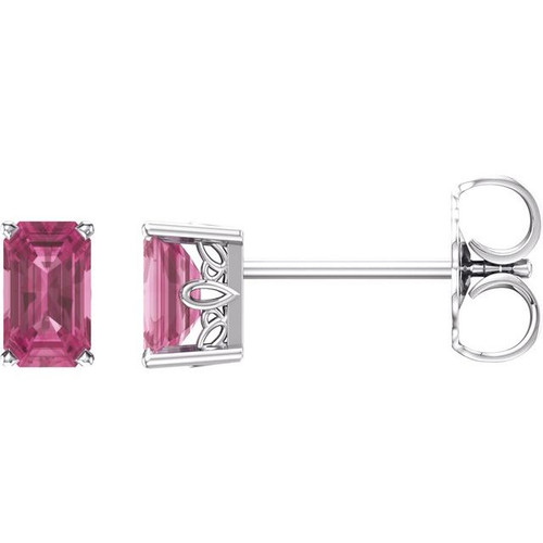 14K White Gold Natural Pink Tourmaline Earrings