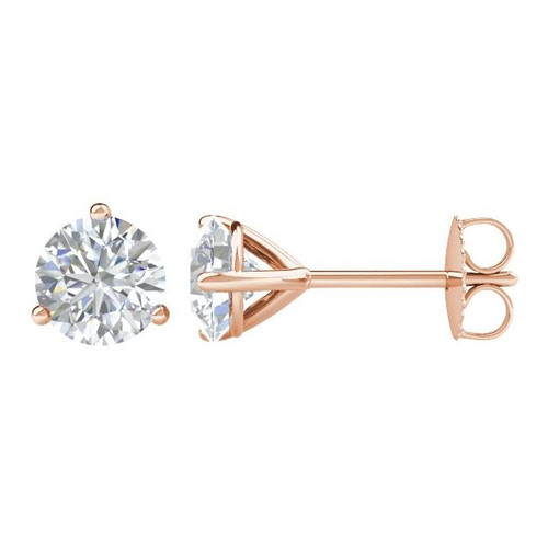 14K Rose Gold 1 CTW Natural Diamond 3-ProngStud Earrings