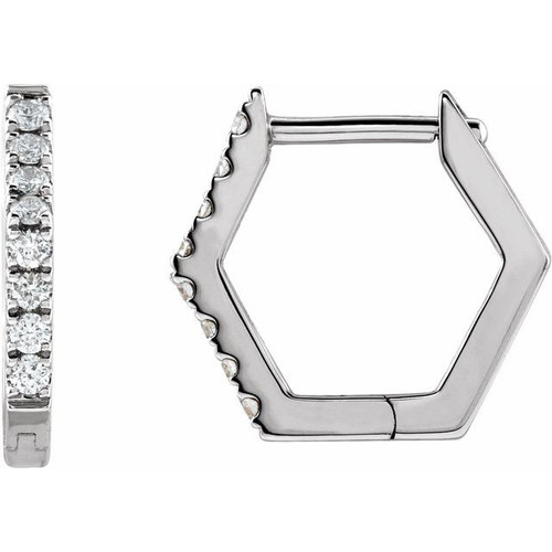 14K White Gold 1/8 CTW Natural Diamond Geometric Hinged Huggie Earrings