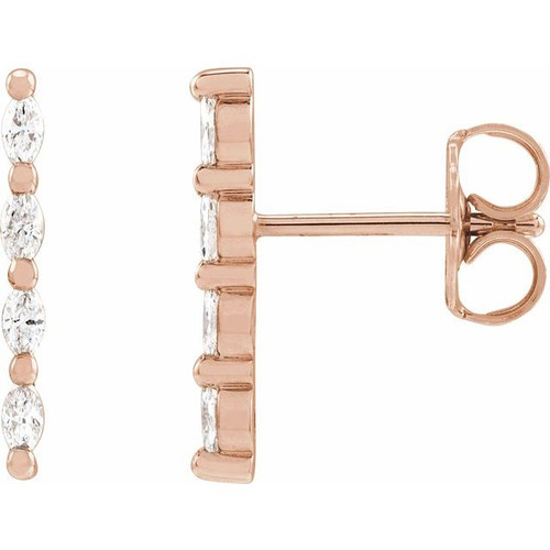 14K Rose Gold 1/6 CTW Natural Diamond Bar Earring