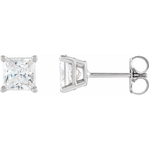 14K White Gold 5/8 CTW  Square Natural Diamond Earrings