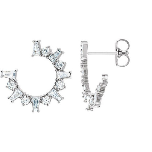 14K White Gold 1 CTW Natural Diamond Front-Facing Hoop Earrings