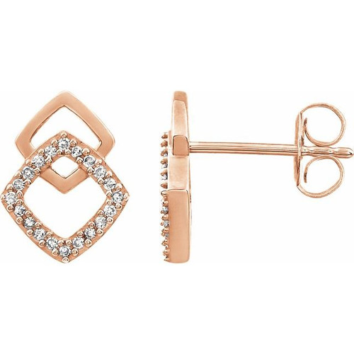 14K Rose Gold 1/10 CTW Natural Diamond Geometric Earrings