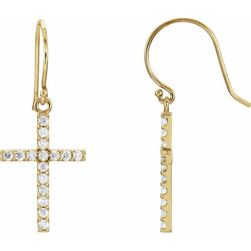 14K Yellow Gold 1/2 CTW Natural Diamond Cross Earrings