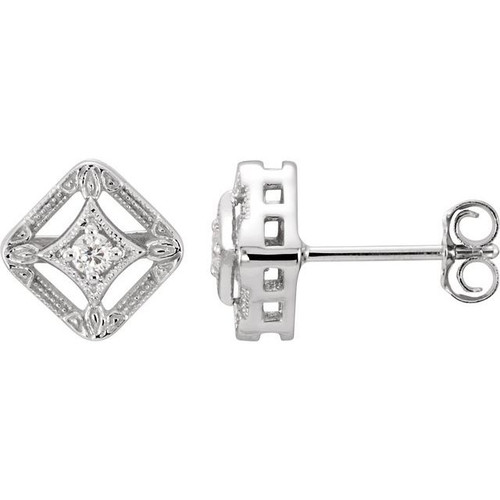 14K White Gold .08 CTW Natural Diamond Filigree Earrings