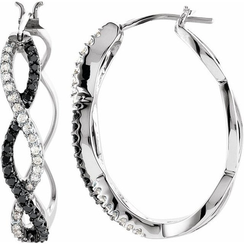 14K White Gold 1/2 CTW Natural Black & White Diamond Hoop Earrings