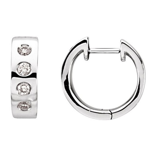 14K White Gold 1/3 CTW Natural Diamond Bezel-Set Hoop Earrings