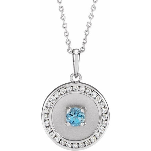 Platinum Diamond Gemstone Disc Necklace