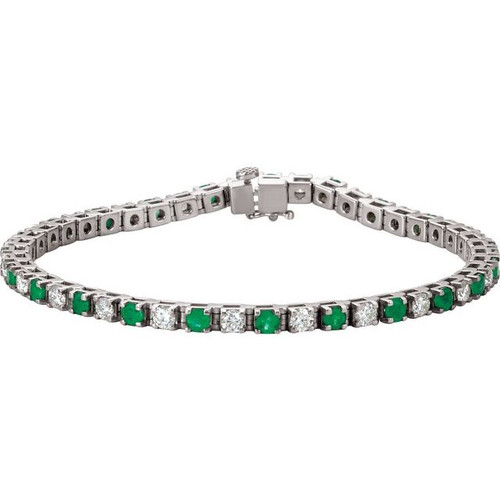 Platinum Natural Emerald Line Bracelet