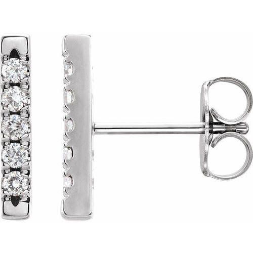 French-Set Diamond Platinum Bar Earrings
