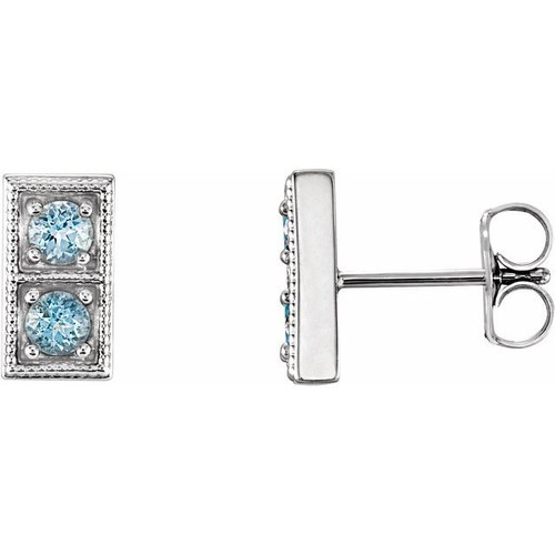 Platinum Aquamarine Two Stone Earrings