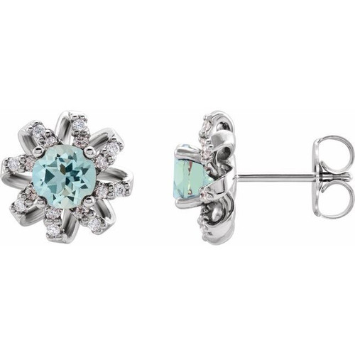 Platinum Aquamarine Diamond Halo Earrings
