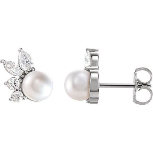Platinum Akoya Pearl & 1/2 CTW Diamond Earrings