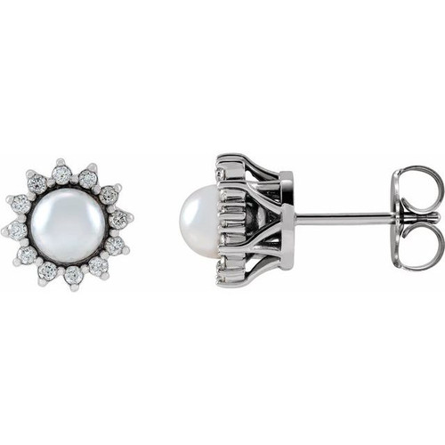 Platinum Akoya Pearl & 1/6 CTW Diamond Halo-Style Earrings