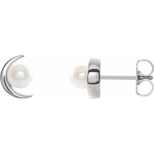 Platinum Pearl Crescent Moon Earrings