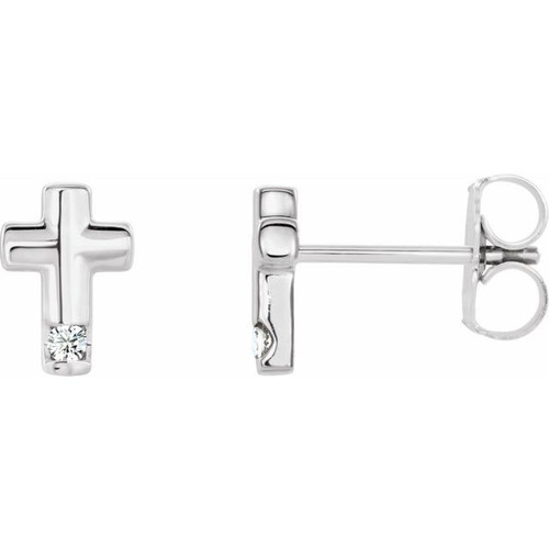 Platinum Cross Accented Diamond Earrings