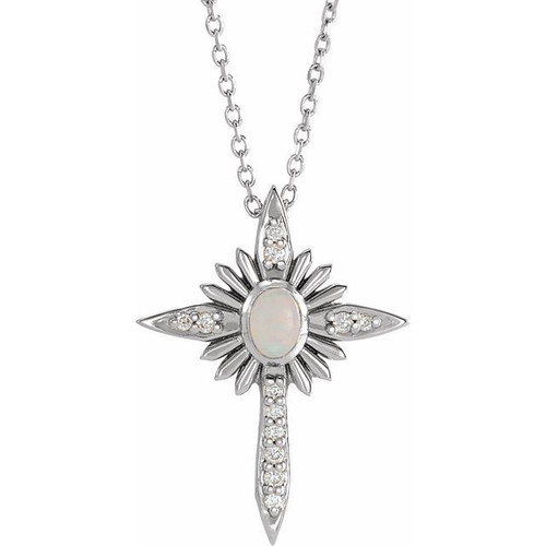 Platinum Opal & Diamond Nativity Cross Necklace