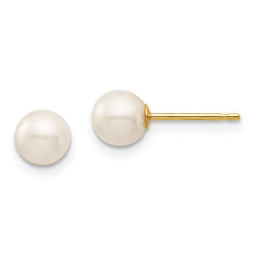 14K Yellow Gold 4-5mm White Button Freshwater Cultured Pearl Post